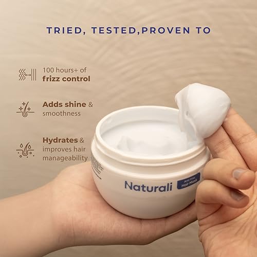 Image of Naturali Anti-Frizz Hair Mask with Argan Oil, Quinoa & Hyaluronic Acid | 100 hours of frizz control | Coats each strand with intense nourishment | Sulphate & Paraben Free Everyday Shampoo For Women & Men | 250 g
