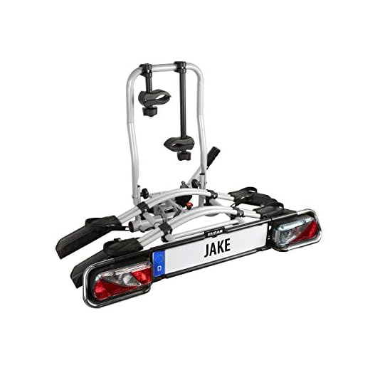 EUFAB Portabicicletas JAKE 11510, apto para bicicletas eléctricas, parcialmente premontado, ampliable, protección antirrobo, para 2 bicicletas, para enganche de remolque