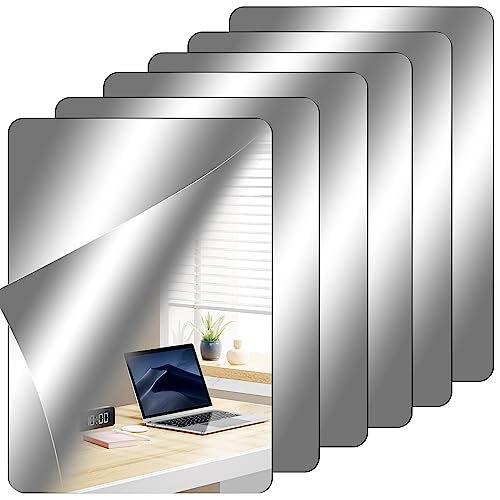 Loccmat Self Adhesive Acrylic Mirror,6 Pack Mirror Tiles,Flexible Mirror Sheets,12 x 16 Inch Mirror Wall Stickers,Plastic Frameless Mirror Tiles,Non Glass Mirror Stickers for Home Wall Decor,2MM Thick