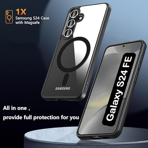 Image of ArmourPro MagSafe Compatible Case for Samsung Galaxy S24 FE, Magnetic Wireless Charging Back Cover with Clear Back, Flexible TPU Bumper, Camera Protection | Black
