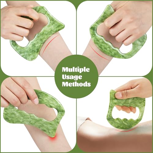 Image of airogym Jade Stone Gua Sha Massage Tool Set, Gua Sha Muscle Scraper Tool,Scar Tissue Tool,Physical Therapy Tools,Muscle Soft Tissue Scraping Tool,Guasha Massage Scraper,Fascia Scraper Massage Tool