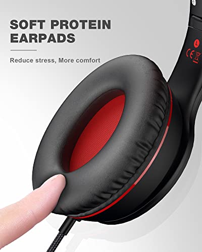 Image of ELECDER i45 On-Ear Headphones with Microphone - Foldable Stereo Bass Headphones with No-Tangle 1.5M Cord, 3.5MM Jack, Portable Wired Headphones for School /Kids /Teens /Smartphones /Travel /Tablet - Red