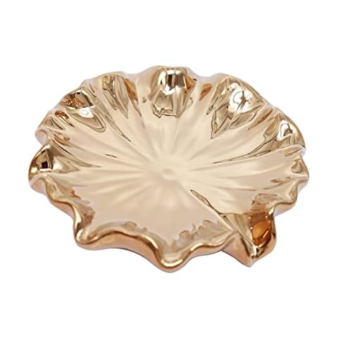 Polyroyal Lotus Leaf Soap Dish Gold Ceramic Soap Holder Self Draining Soap Dish Waterfall Slot Sponge Holder Bathroom Accessories for Bathroom, Kitchen,Bar Counter. Cover