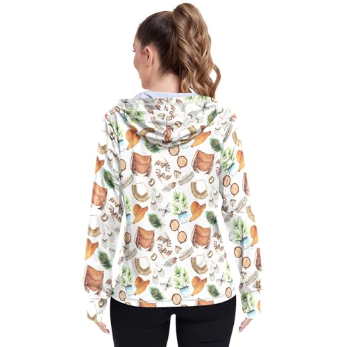 JUNZAN Moletom feminino boho aquarela FPS 50+ com bolsos, camisetas refrescantes para mulheres, mole