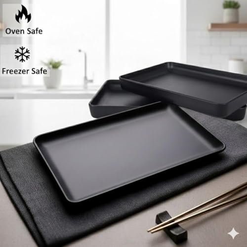 Image of Serving Platter | Melamine Snack Platter | Multi-Purpose Kitchen Serving Platter | Versatile Chip and Dip Tray for Snacks, Starters & Desserts | Lightweight & Dishwasher Safe | Set of 2 (BLACK-R)