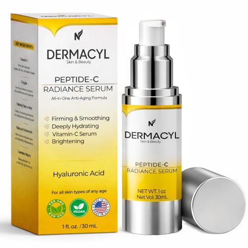 Dermacyl Peptides C Radiance Serum - Vitamin C Serum for Face with Hyaluronic Acid - All-in-One Vitamin Formula for Anti Aging, Hydration, Firms, Lifts, Targets Age Spots - Fine Lines &amp; Wrinkles