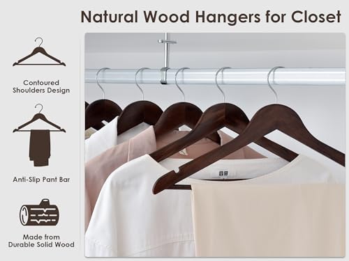 StorageWorks Wooden Hangers 20 Pack, Wood Coat Hanger for Coats, Shirts, Jackets, Pants, Suits, Walnut Color