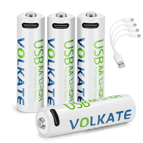 4000mWh USB Rechargeable AA Batteries, 4 Pack 1.5V High Capacity Lithium Batteries AA Size with Charging Cable, for Blink Doorbell Camera, Toy, Game, Remote Controller, Flashlight