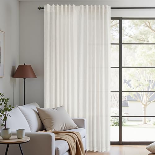 KOUFALL 60x96 Inches Long Curtains for Living Room 60 in Width Window,Sheer Linen Large Curtains,Cream Ivory Off White