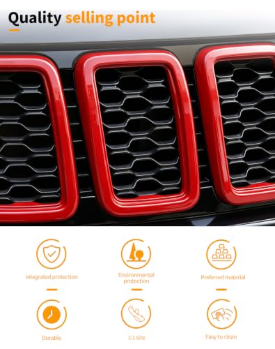 Image of Hoolcar Front Grill Rings Grille Mesh Inserts Cover Trim Kit for 2017-2020 Jeep Grand Cherokee Exterior Accessories, Red(7Pcs)