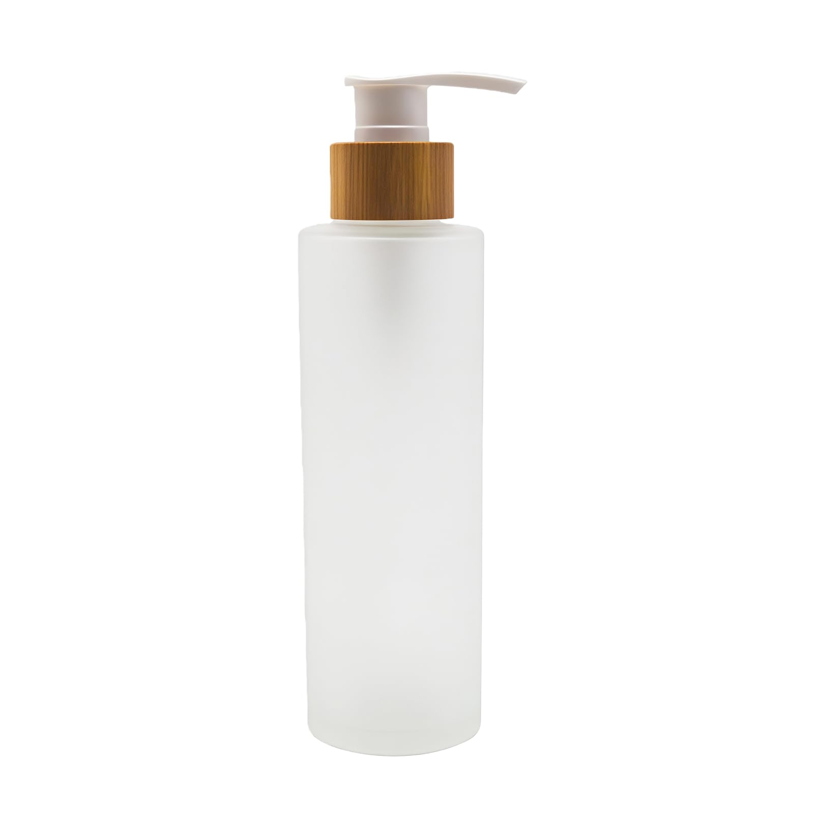 1 Botella de Bomba de Vidrio Esmerilado de 150ml Botella de Bomba de presión vacía con Cabezal de Bomba de bambú recipientes de Almacenamiento para champú aceites Esenciales de dispensador de loción
