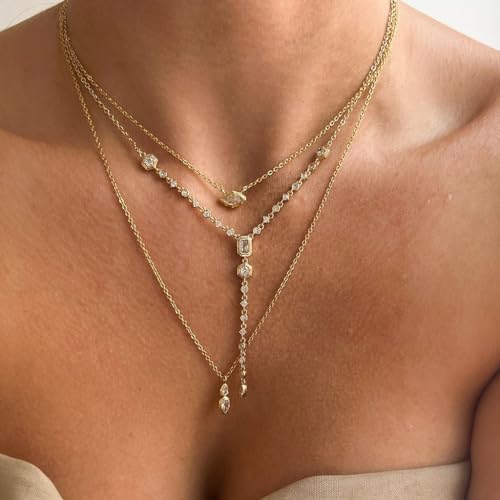 Anizoxy Water Drop Pear Marquise Asscher Cut Zircon Pendant Stacked Necklace Simple And Fashionable 18K Gold Plated Copper Multi Layered Zircon Necklace thumb #1