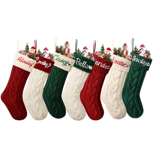 ELEGANTPARK Personalized Christmas Stockings 1 Pack Knit Christmas Stockings with Embroidered Names...