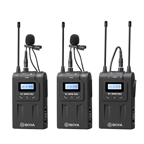 UHF Wireless Lavalier Microphone System,BOYA 48-Channel Wireless Lapel Mic with 2Transmitters&1 Receiver Compatible