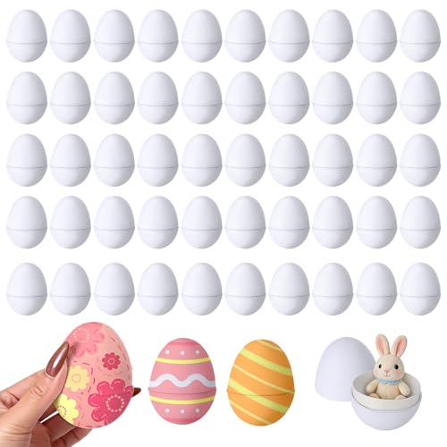 50 Pcs Paper Easter Mache Eggs 3x2.3 White DIY Craft Supplies Blank Paper Mache Eggs for Crafts Decorating Fillable Paintable to Paint Decorate DIY for Halloween Christmas Easter Party