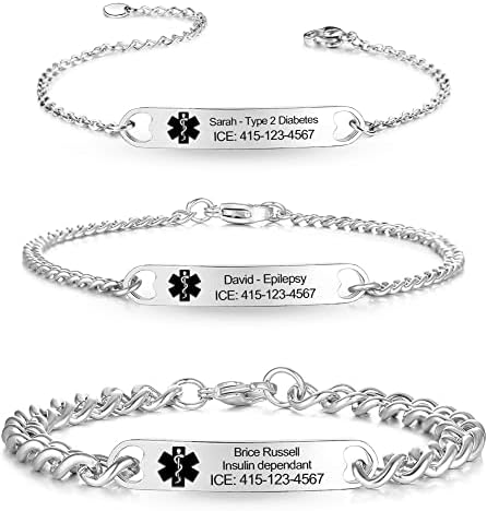 Kurafeel Medical Alert Bracelets for Women Men, Personalized Medical ID Bracelets Wristband Stainless Steel Medical Emergency Bracelet with Free Engraving Adjustable for Girls Kids Mom Mother Father
