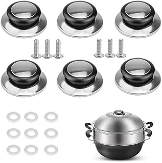 Stickerboy 6 Pieces Stainless Steel Pot Lid Handle Knob Universal Replacement Pot Lid Knobs Cookware Cover Pan Parts Set with Screws and Gaskets for Frying Pan Saucepan Lid Cover Handles Knobs