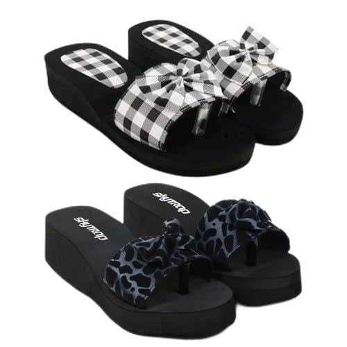 Women Black EVA Slippers Flipflop Combo of 2-image-40