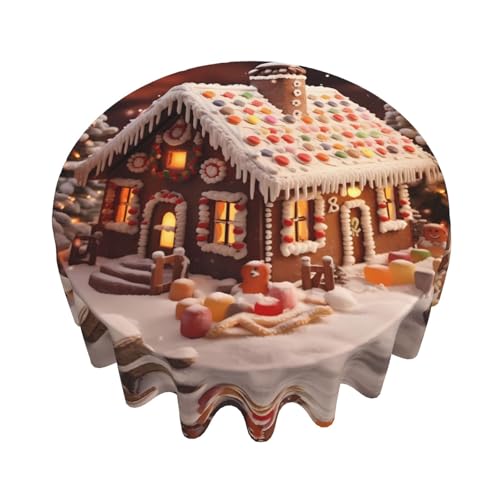 Nappe ronde de Noël imprimée village infroissable en polyester durable - 8