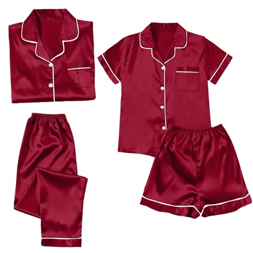 Set di 4 pigiama da donna in raso, set da 4 pezzi, pigiama in seta, per ragazze, set da 4 pezzi, biancheria da notte, pigiama estivo, set da cami e pantaloncini, set a maniche lunghe, taglie grandi,