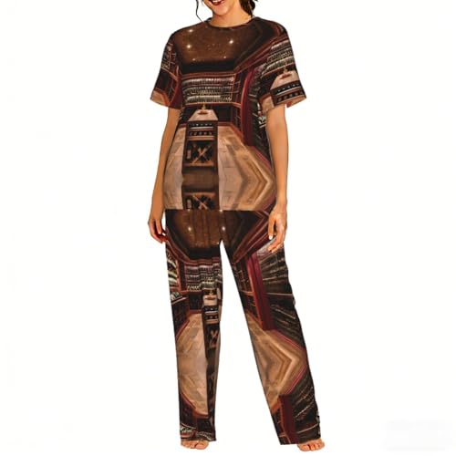 Pyjama doux imprimé cave à vin rouge femme avec tissu respirant et coupe confort de nuit