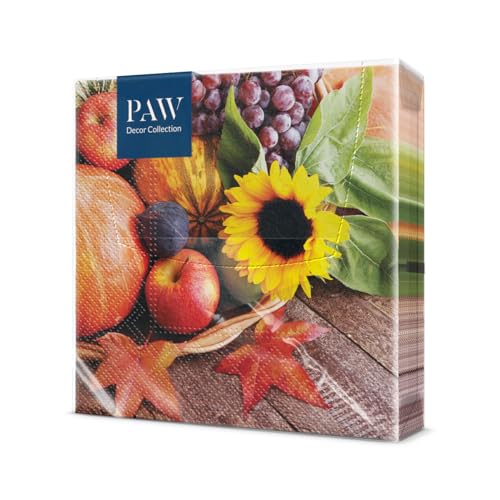 PAW - Servilletas de Papel 3 Capas (33 x 33 cm) | 20 Unidades | Servilletas Decorativas con Temática de Otoño | Diseño de Hojas | Ideal para Decoración Otoñal y Eventos | Color: Autumn Treasures