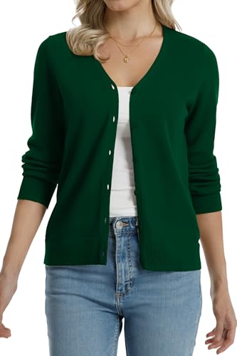 Image of QUALFORT Women's 100% Cotton Lightweight Cardigans Long Sleeve Knitted Button Down Sweater