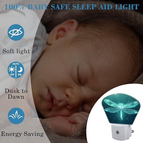 Image of Fantasy Glowing Dragonfly Plug in Night Lights, Magic Dragonfly Nightlight Plug Into Wall Dusk to Dawn Sensor for Kid Girls Boys Women Men Room, Hallway, Kitchen, Bathroom, Stairs Decor