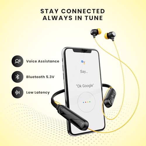 Image of OOGE Tune 8 Bluetooth Neckband Headphones, 30H Playtime, Hi-Fi Bass Sound, Magnetic Ear Tips, IPX4 Sweatproof, Type-C Charging, Clear Mic (Blonde Yellow)