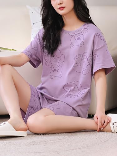 Image of Celary Korean Women's Pyjama Set|Cute Printed T-Shirt & Shorts Set|Soft Cotton Blend Women Night Suit Sleepwear| Shorts Set for Women