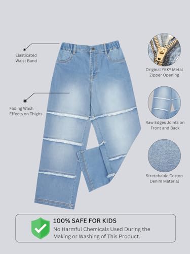 Image of olele Girls Super Jeans Collection for 4-14 Yrs | Stretchable Cotton Denim Trousers | Blue Jeans for Kids | Baggy Denim Pants | Cargo Pants for Girls