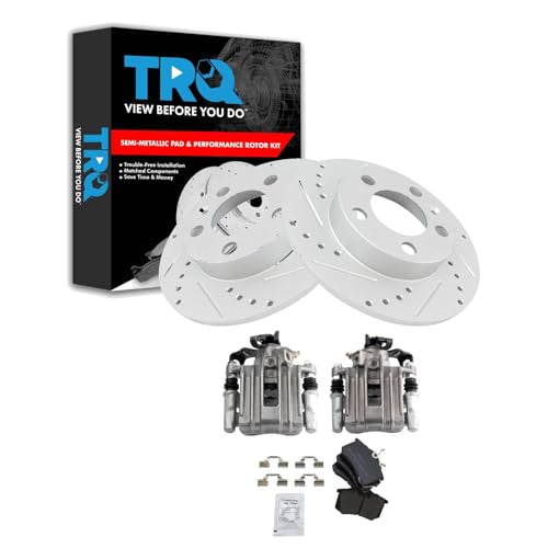 Image of TRQ Performance Rear Brake Pad and Rotor Set Semi Metallic Coated Drilled