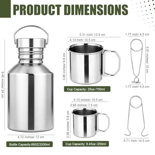 Didaey Cantimplora Grande de Acero Inoxidable 68oz con 2 Vasos Anidados para Camping y Senderismo miniatura 2