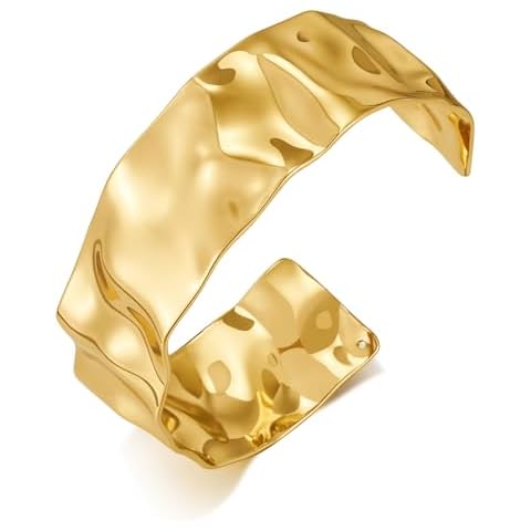 ENSKEFEN Hammered Gold Cuff Bracelet for Women Vintage Boho Bangle Bracelets Adjustable Open Cuff Bangles Irregular Statement Gold Bracelet Wrist Arm Cuff Bracelets Cover