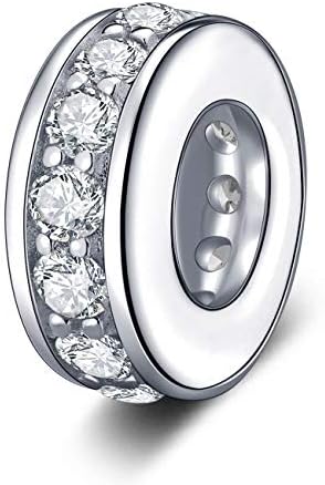 SOUKISS 925 Sterling Silver Spacer Charm Bead with Clear CZ for Charms Bracelets (Clear)