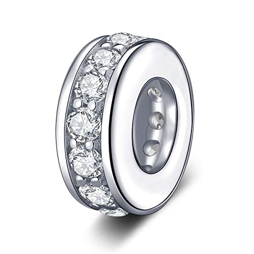 925 Sterling Silver Spacer Charm Bead with Clear CZ for Pandora Charms Bracelets