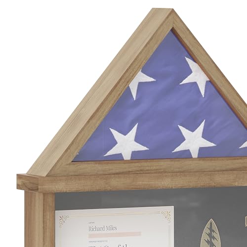 Flash Furniture Quincy Flag and Certificate Display Case, Solid Pine Wood Flag Shadow Box Fits 3x5 Folded Flag, Weathered Wood Finish by Flash Furniture - Image 8