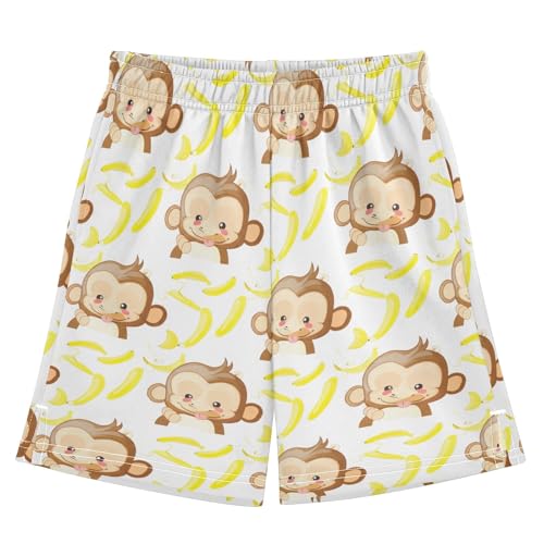 CHIFIGNO Cute Monkey Banana Kids Boys Vacation Outfits Youth Boys Basketball Shorts with Pockets XS