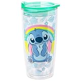 Silver Buffalo Disney Lilo and Stitch Double Wall Travel Tumbler with Slide Close Lid Featuring Stitch, 20 Ounces