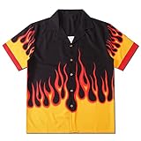 YEMOCILE Button Down Oversized Short T-Shirt for Men Women Teenagers Loose Fit Shirts with Flame Graphic