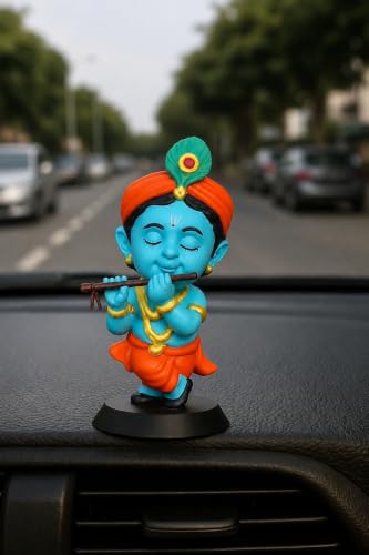 Image of aby Krishna Idol for Car Dashboard | Bal Gopal Murti for Home Decor (Eye Close Krishna Blue Tone)