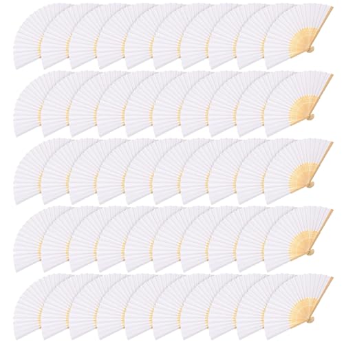TiGog 50 leques de mão para casamentos, leques de papel, cor branca, para casamentos, casamentos, presentes, para casamentos, verão, festas, dia de nascimento, bricolage e decoração de parede
