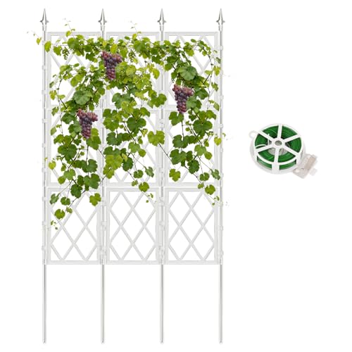 63 Inch Garden Trellis Support Fence Metal Wall Lattice Climbing Frame for Climbing Plants Outdoor White Iron Pipe Fence for Potted Plants Indoor for Ivy Vines Vegetable Flower Patio Lawn Yard