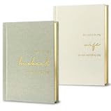 WeddingGiftsWedding Hochzeitsgelübde-Bücher Seine und Ihre - Leinwand Leinen Folie Prägnung, Set mit 2 Gelübde-Büchern Ehemann und Ehefrau - Hochzeits-Essentials (Salbeigrün + Milchweiß)