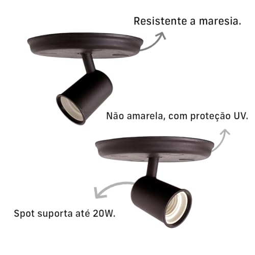Kit 3 Luminárias Spot de Sobrepor 1 Lâmpada Direcionável E27 Articulado (preto)