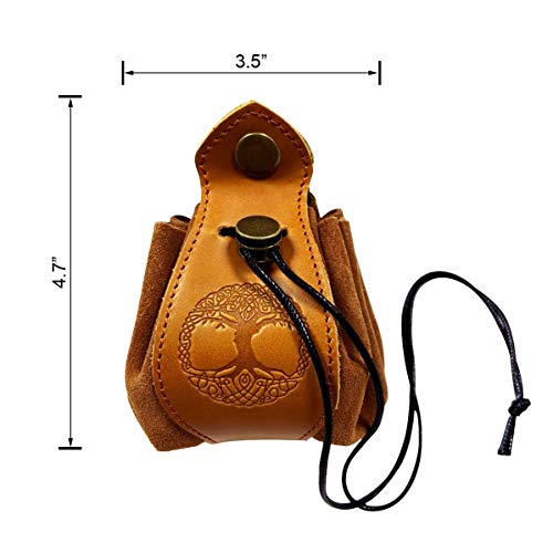 Image of Celtic Tree DND Gifts Dice Bag - Tray with Drawstring & Button Genuine Leather Dice Pouch Storage Bag for d&d Dices Jewelry Coin & Small Accessories