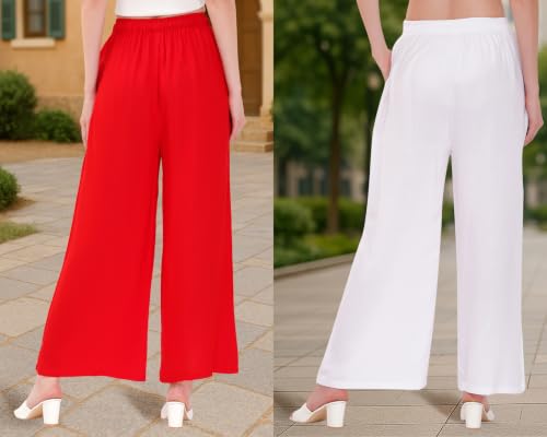 Image of Buy That Trendz Palazzo Pants for Women Rayon Elasticated Regular Fit Flared Wide Leg M to 6XL Pack of 2