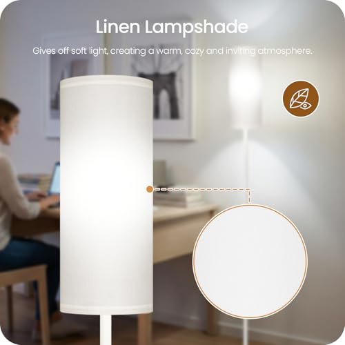 Image of White Dimmable Floor Lamps for Living Room with Remote and Foot Switch, 64.4 inch Modern Standing Tall Lamp, Corner Lamp for Bedroom, Office, Bulb Included, 3000K-6500K, FCC Listed WCW06LD05W1