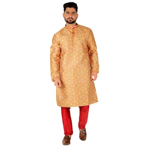 Men Kurta Set Indian Wedding Dress Silk Floral