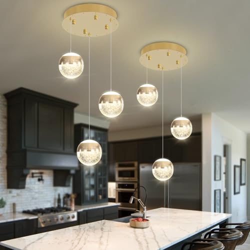 Modern Crystal Pendant Lighting Gold Globe Pendant Light Fixture, Mid Century Chandelier 3-Light Hanging Fixture for Kitchen Island,Globe Chandeliers for Dinning Room Bedroom by Shial Lighting - Used condition - Image 7